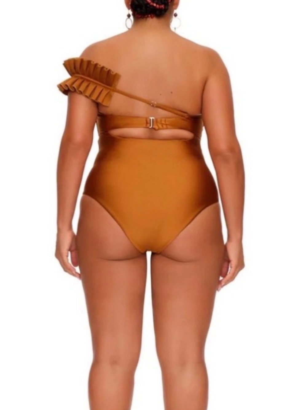 Andrea Iyamah Wine One-Shoulder Ruffle One-Piece Unique Swimsuit Size XXL - Picture 4 of 6